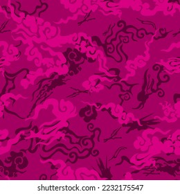 Pink Casio G-Shock cloud chines camouflage seamless pattern design. Red camouflage texture. Chines camouflage design for printing. Abstract camouflage design. Print and fabric endless background.