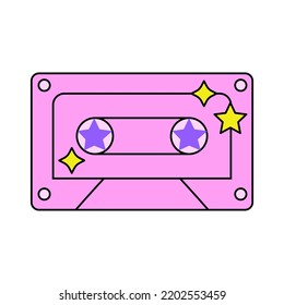 Pink cassette with stars on isolated background. Vector illustration in Y2k aesthetic, 00s, 90s concept.