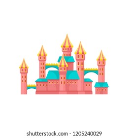 PInk castle, amusement park element vector Illustration on a white background