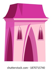 Pink castle for fairy princess, cartoon vector illustration isolated