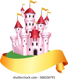 Pink castle with paper banner for yours text.