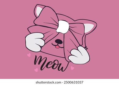 a pink cat with a bow on its head