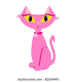 Pink Cat Cartoon. Cute vector featuring a pink kitty cat with a diamond collar.