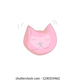Pink cat cartoon icon. Fun cartooning icon of sleeping cat isolated on white background