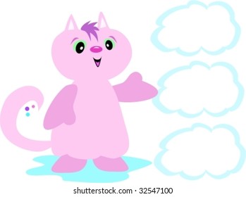 Pink Cat with Cloud Bubbles Vector