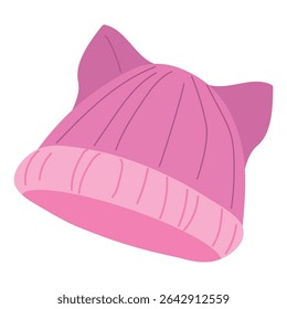 Pink cat ears knit beanie. Vector illustration