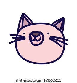 pink cat face cartoon on white background vector illustration