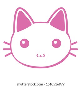 pink cat face funny cute animal head vector design element isolated on white