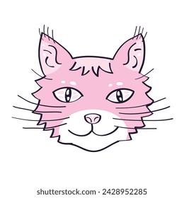 Pink cat face portrait isolated vector illustration