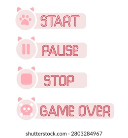 Pink cat game button set start pause stop game over