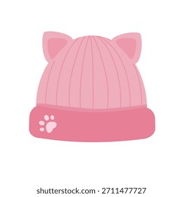 Accesorio de dibujos animados de sombrero de gato rosa con orejas. Ilustración de gorro lindo
