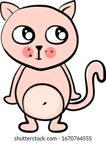 Pink cat, illustration, vector on white background.