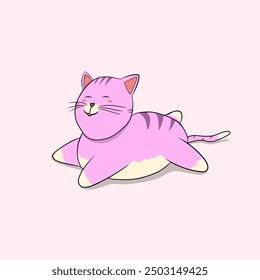 pink cat image, vector type cat sticker