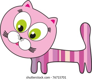 pink cat  isolated on White background. Vector illustration