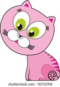 pink cat  isolated on White background. Vector illustration