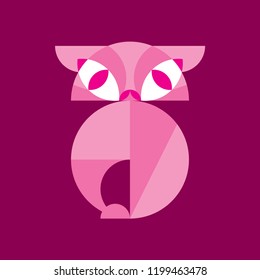 Pink cat logotype design on a purple background