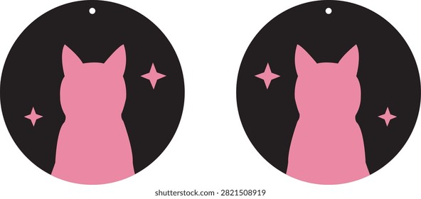 Pink Cat Silhouette Circle Earrings with Stars for Cute Celestial Jewelry and Cat Lover Accessories