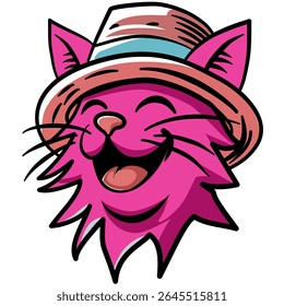 Pink cat, smiling, vector, illustrator 