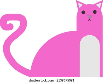 pink cat vector, cute cat with gray ears and light gray chest