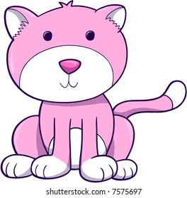 Pink Cat Vector Illustration
