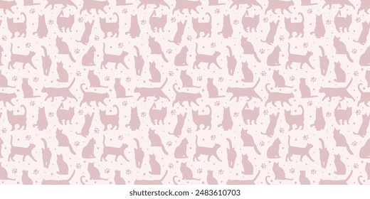 Pink cat vector pattern backgorund, cute pet wallpaper design seamless repeat