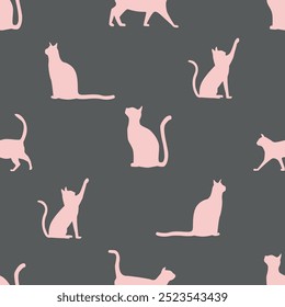 Pink cat vector pattern backgorund, cute pet wallpaper design seamless repeat