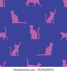 Pink cat vector pattern backgorund, cute pet wallpaper design seamless repeat