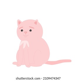 The pink cat is watching. Vector illustration in a flat style.