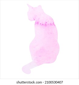 pink cat watercolor silhouette isolated, vector