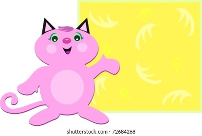 Pink Cat and a Yellow Sign