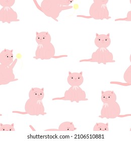 Pink cats in different poses. Vector seamless pattern.