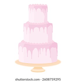 Pink celebration birthday cake on a stand isolated on white background. Vector