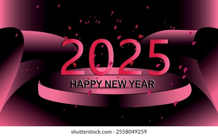 Pink Celebration Happy New Year 2025 with Confetti and Elegant Background Design