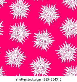 Pink celestial sun seamless pattern.
