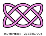 Pink celtic knot with black outline on a white background. Vector illustration of abstract celtic knots pattern.