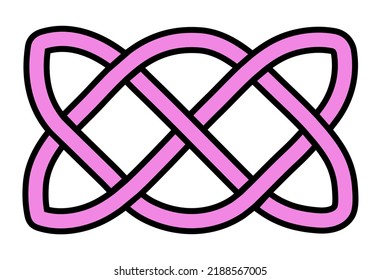 Pink celtic knot with black outline on a white background. Vector illustration of abstract celtic knots pattern.