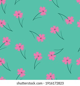 Centaurea rosa sobre un fondo verde claro de flor vectorial sin fisuras para diseño minimalista Tejidos textiles de clipart de flor vectorial, papel envolvente, postales de primavera y patrones.