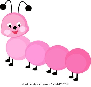 Pink centipede, illustration, vector on white background