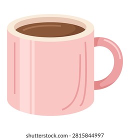 Pink ceramic coffee mug filled with hot beverage isolated on white background clean vector illustration suitable for cafes breakfast kitchen refreshment branding and beverage themed creative projects.