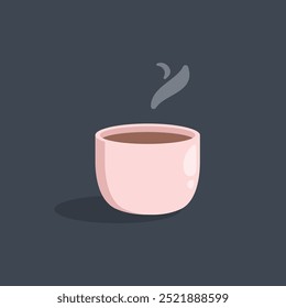pink ceramic mug coffee drink in flat vector design.