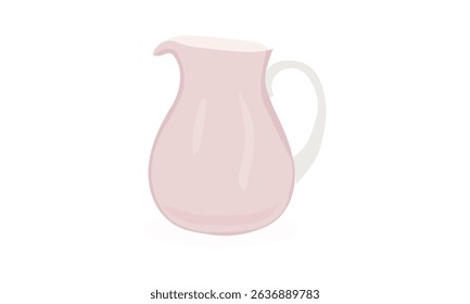 Pink Ceramic Pitcher with White Handle, A Pink Jug for Liquid, Water, and Drinks Vector on a white background