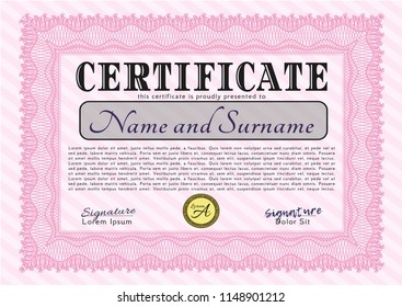 Pink Certificate of achievement. Complex background. Customizable, Easy to edit and change colors. Beauty design. 