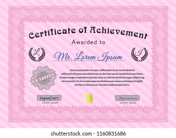 Pink Certificate Achievement Complex Linear Background Stock Vector ...