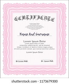 Pink Certificate of achievement. With complex linear background. Customizable, Easy to edit and change colors. Beauty design. 