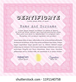Pink Certificate of achievement. With complex linear background. Retro design. Vector illustration. 