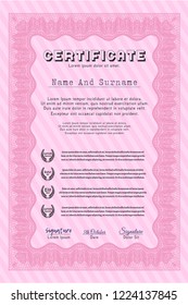 Pink Certificate of achievement. With complex linear background. Customizable, Easy to edit and change colors. Superior design. 