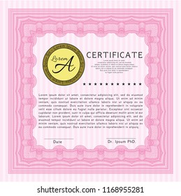 Pink Certificate of achievement. Customizable, Easy to edit and change colors. Printer friendly. Retro design. 