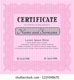 Pink Certificate of achievement. Customizable, Easy to edit and change colors. With guilloche pattern. Modern design. 