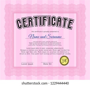 Pink Certificate of achievement. Customizable, Easy to edit and change colors. With great quality guilloche pattern. Modern design. 