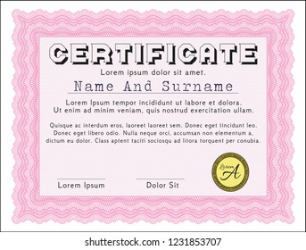 Pink Certificate of achievement. Customizable, Easy to edit and change colors. With background. Nice design. 